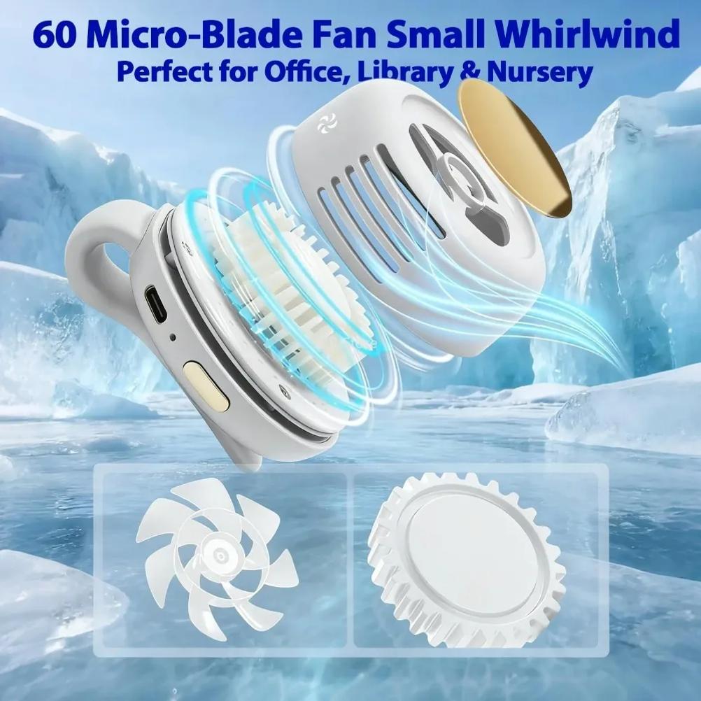 Portable Clip On Mini Bladeless Fan Silent Electric Waist Shirt Fan 3 Speed Adjustable for Outdoor Camping Travel Cooling Use