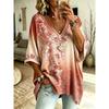 Plus Size Dame V-hals Flagermusærme T-shirt Boheme Etnisk Print Løs Top Sommer Komfortabel Åndbar Daglig Pendling Afslappet Slankende Stil