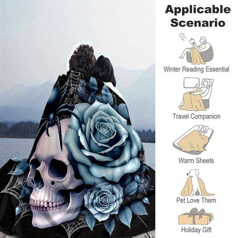 1pc Blue Rose and Spider Blanket Cute Home Decor Soft Perfect Gift for Birthday or Christmas, Living Room, Travel, Camping
