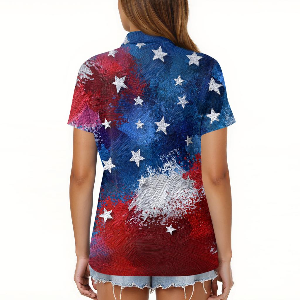 Women's Fashion Casual Lapel Short Sleeve Printed Shirt Women's Button Up Tops