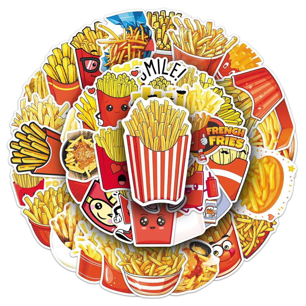 50pcs Waterproof French Fries Cartoon Stickers for Fridge, Computer, Diary