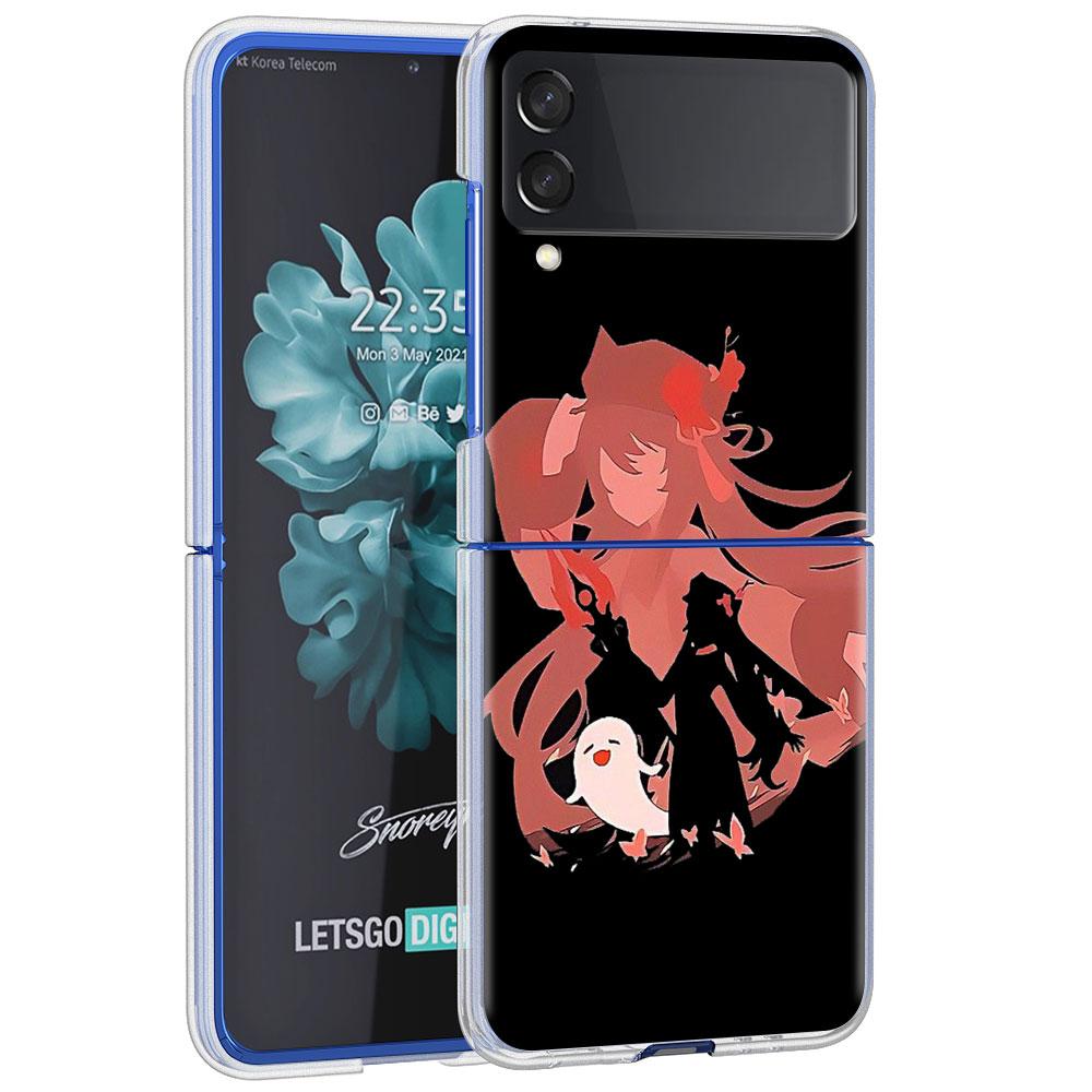 Anime Genshin Impact Case For Samsung Galaxy Z Flip 4 5G Transparent Hard Cell Phone Cover ZFlip Clear PC Luxury Shell Coque