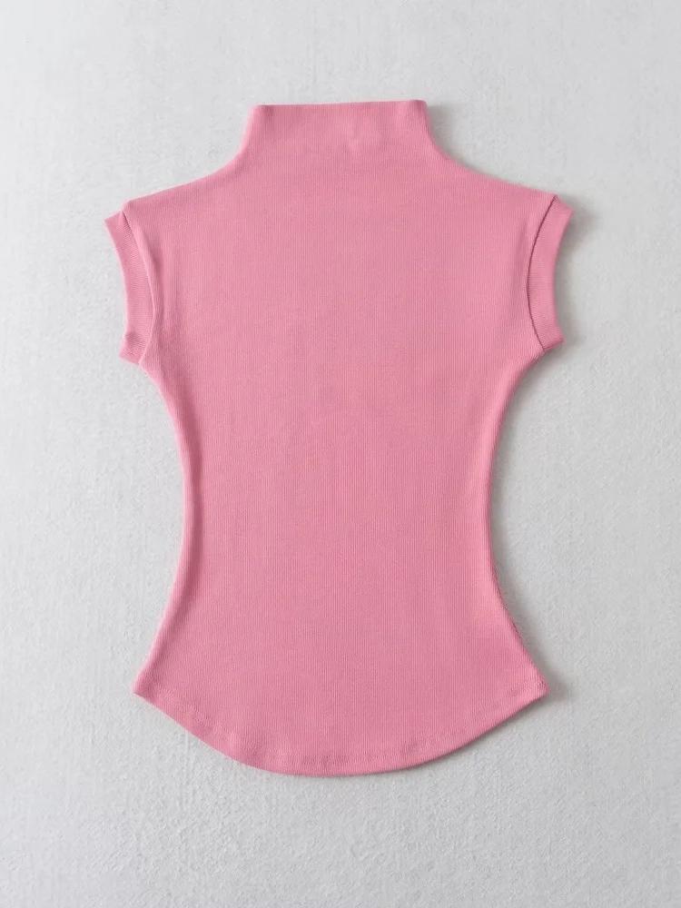 Women Summer Sexy Half Turtleneck Sleeveless T-Shirts Tops Solid Slim Fit Pullovers Causal Tees Shirts Female Streetwear Basics Tees
