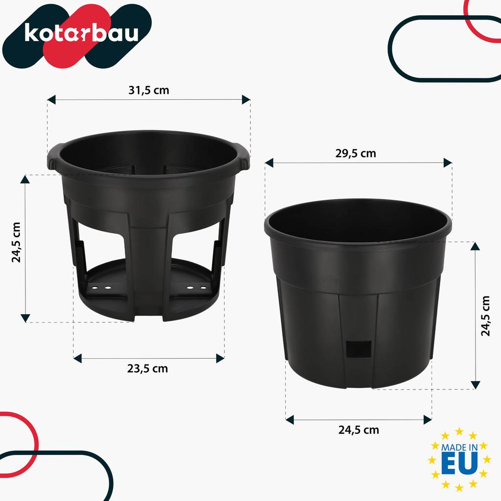 Pot for growing potatoes on the balcony, black, 29.5 cm, set of 3