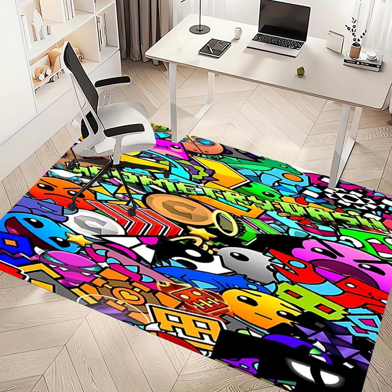 1pc Geometry Dash Print Area Rug - Soft, Washable Non-Slip Indoor Mat, Living Room, Home Office Decorative Rug,Office Decorative