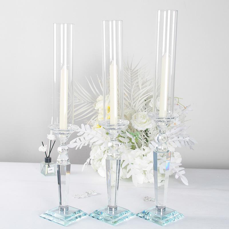 Crystal Single-Head Candlestick for Wedding and Event Decor - High Glass Tube Candle Holder