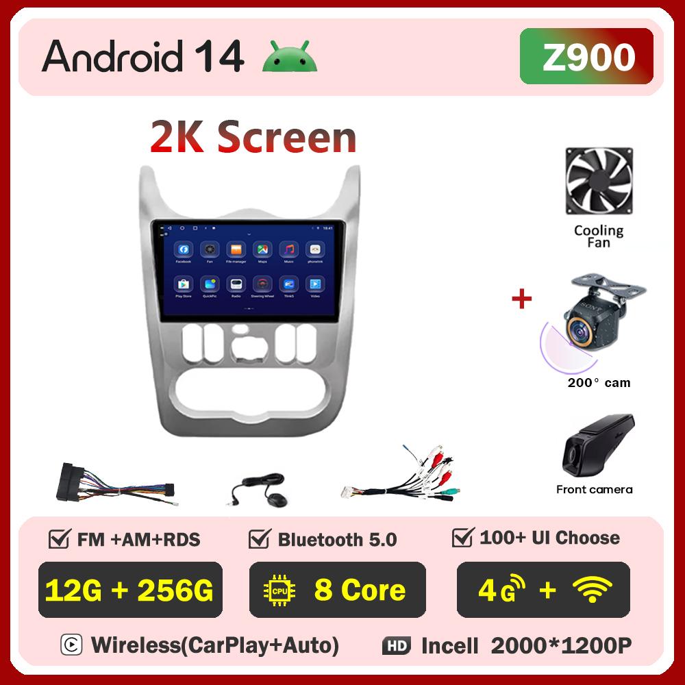 For Renault Logan 1 Sandero 2009-2015 Largus Dacia Duster Car Multimedia Video Player Touch Screen Android 14 Autoradio 5G Wifi