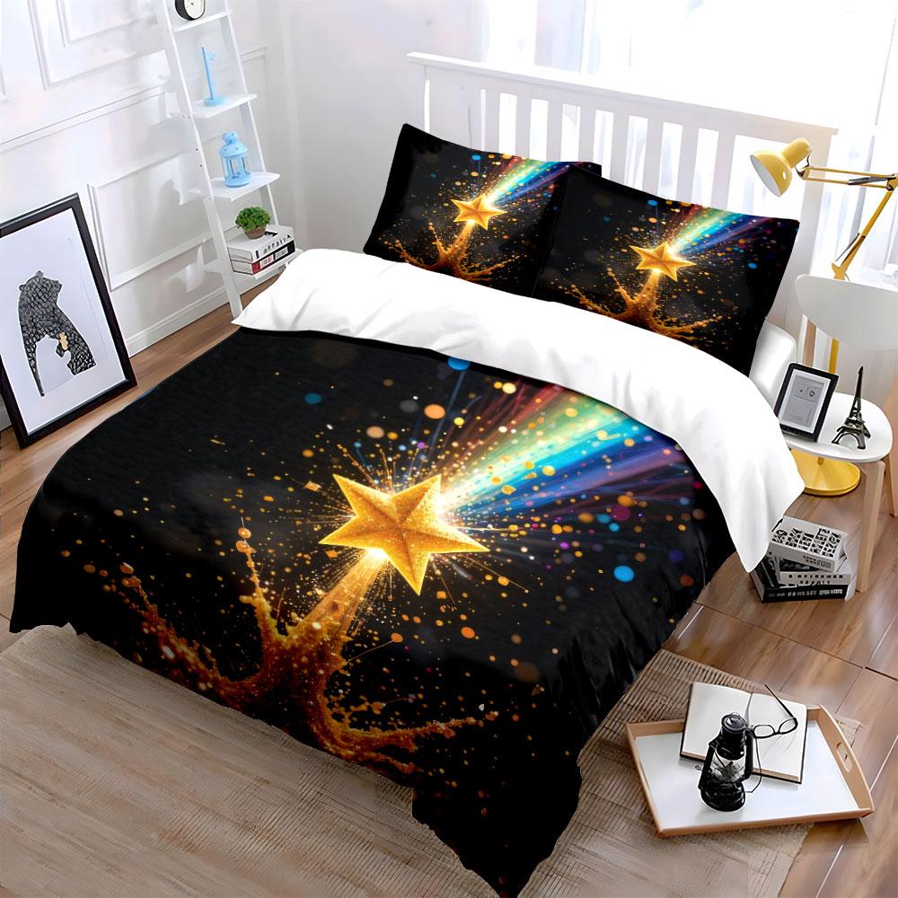 Golden Star Decorative Set Soft Comfortable Duvet Cover Bedding Set Included 1*Duvet Cover & 2*Pillowcases, Gift