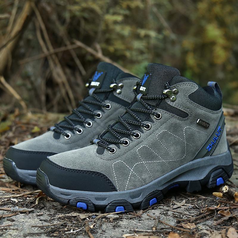 Men's High-Top Leather and Fur Hiking Boots - Warm, Non-Slip, Winter-Ready