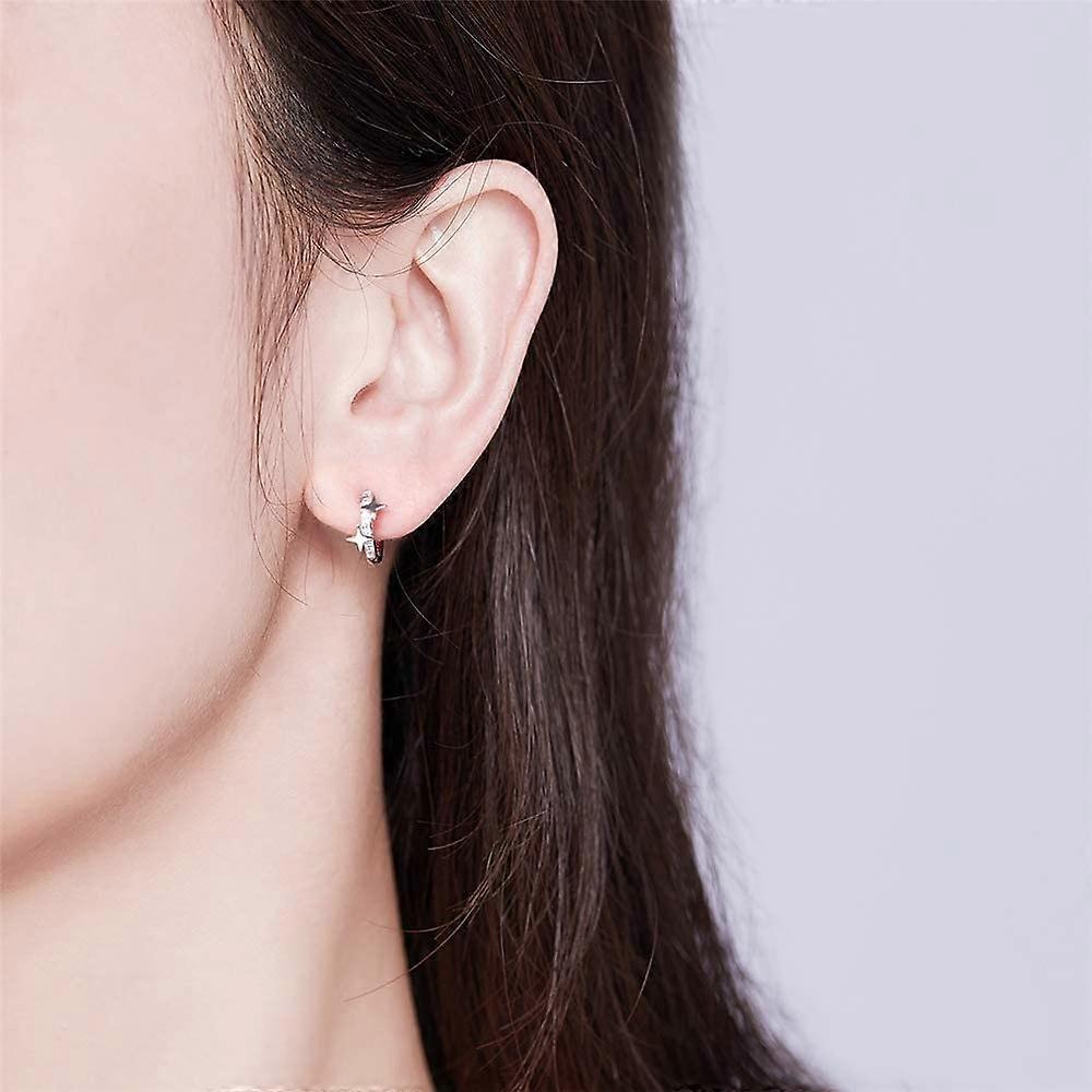 Star Cubic Zirconia Huggie Hoop Earrings for Women Teen Girls Sterling Silver Constellation Cartilage Cute Charms CZ Sleeper Small Hoop Dainty Stars E