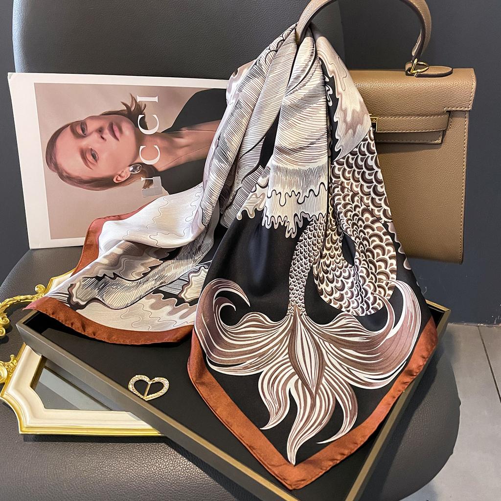  Luxury Floral Print Silk Square Scarf Women Soft Satin Kerchief Hairband Head Hijab Lady Headband Foulard Bag Ribbon