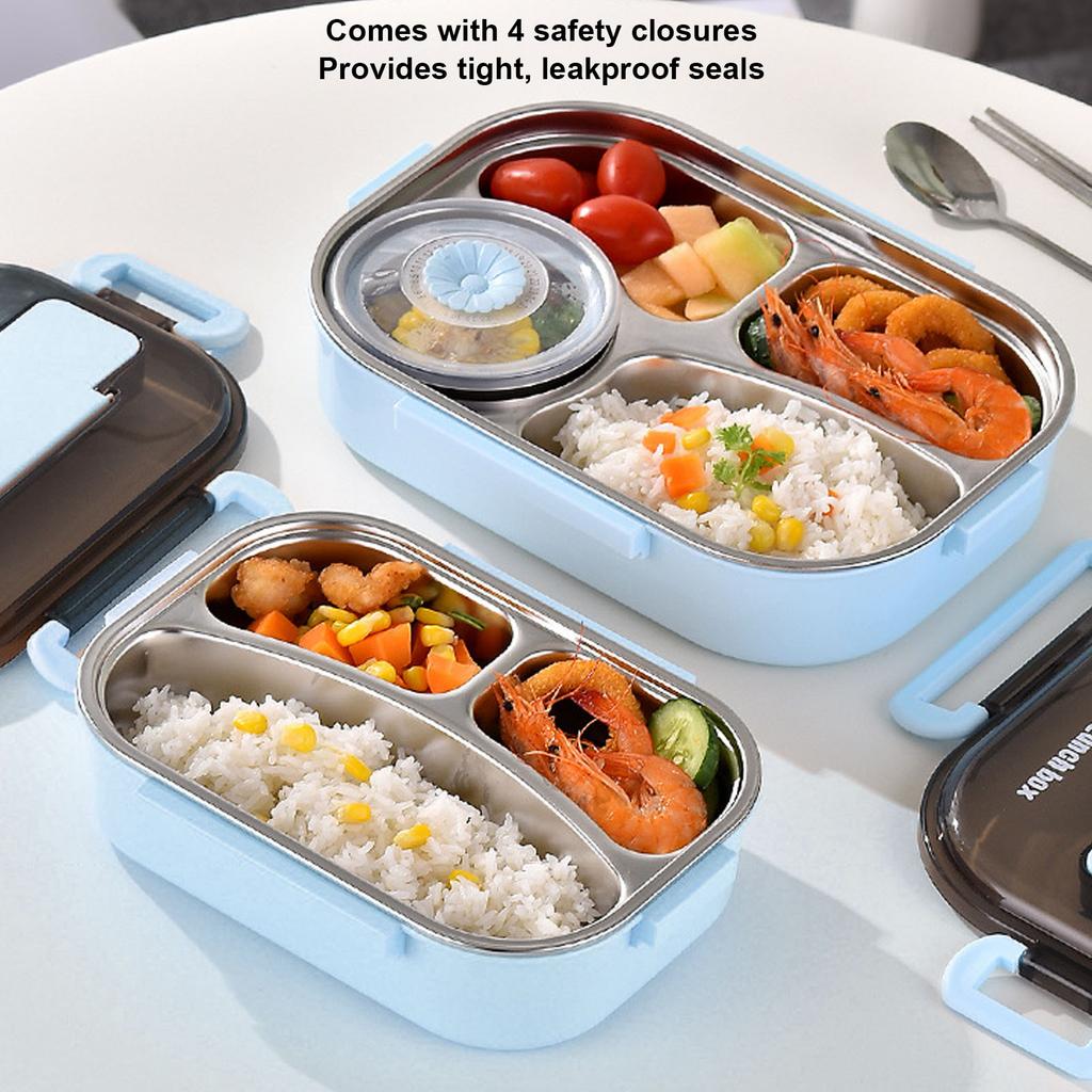 Portable Kids 304 Stainless Steel Lunch Box 1.3L Four Compartment  Box with Soup Bowl Chopsticks Spoon Portable Lunch Box