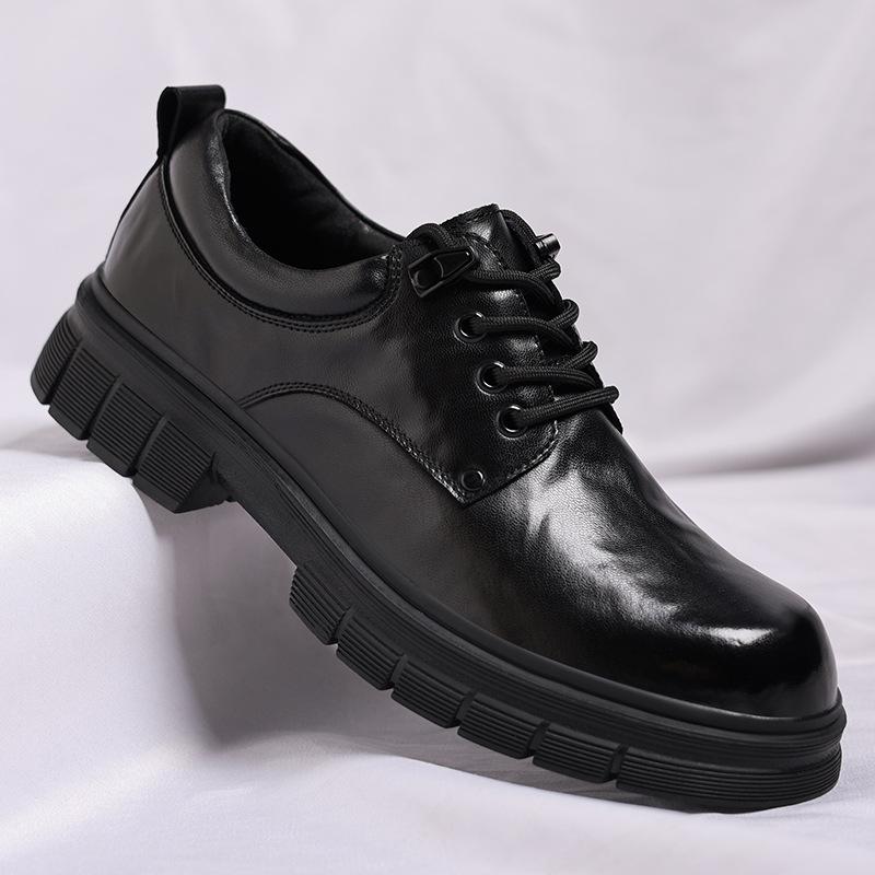 Men's Casual Business Derby Shoes Genuine Leather Men's Lace-up Thick Sole Heightened Shoes Men Trendy Wedding Party Shoe