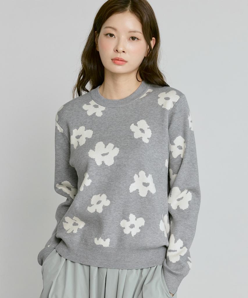 210EDIT Unisex Flower Jacquard Round Knit [Melan Grey]_Zg1Sw021