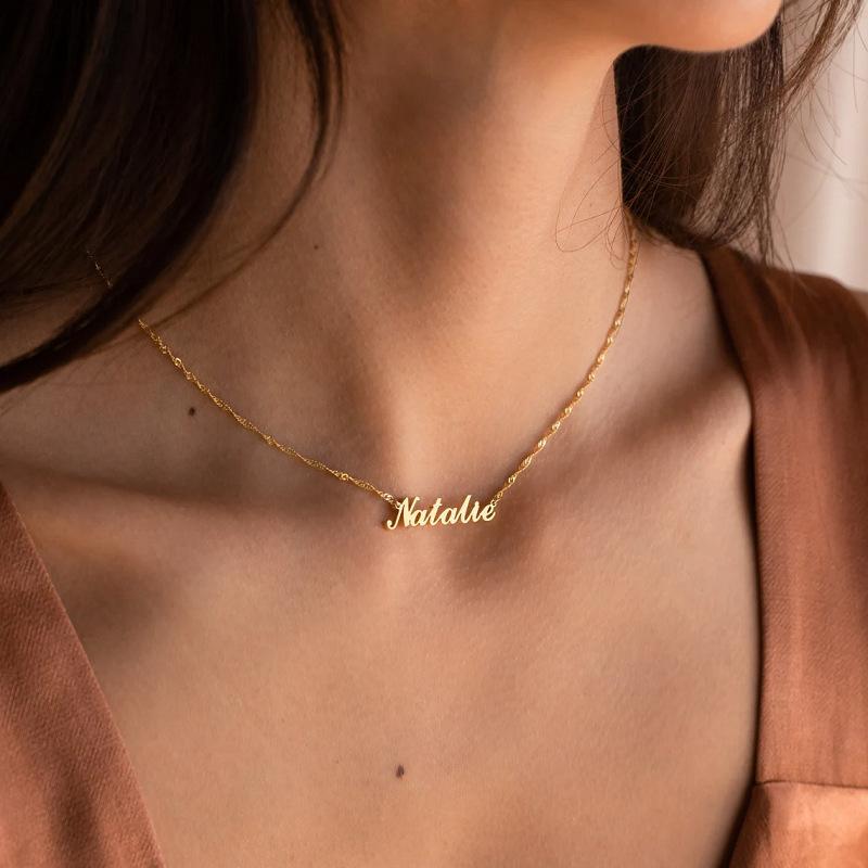 Lateefah OEM Simple Trendy Waterproof Stainless Steel Custom Name Letter First Name Necklace for Women