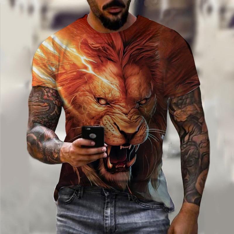 Men's T-shirt Summer Animal Lion Pattern 3D Printed Top T-shirt Summer Women's Street Clothing Fashion Shirt