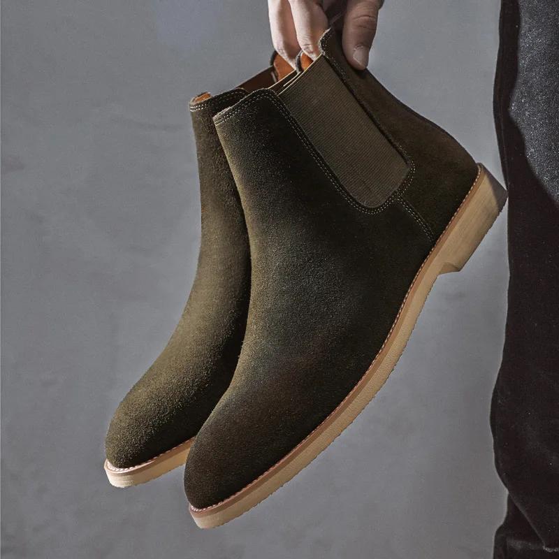 Fashion Fashion Yellow Chelsea Boots Men Pointed Comfortable Dress Boots Men Slip On Cheap Women Men's Suede Shoes Zapatos Hombre Casual