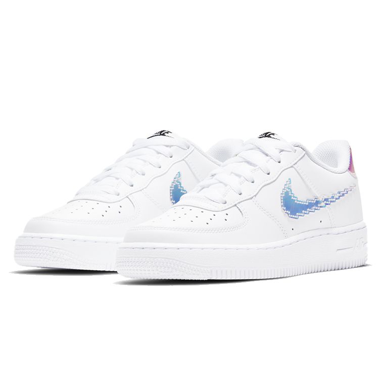 Nike Air Force 1 LV8 GS Digital Swoosh Kids Sneakers White Multi-Color Black CW1577-100