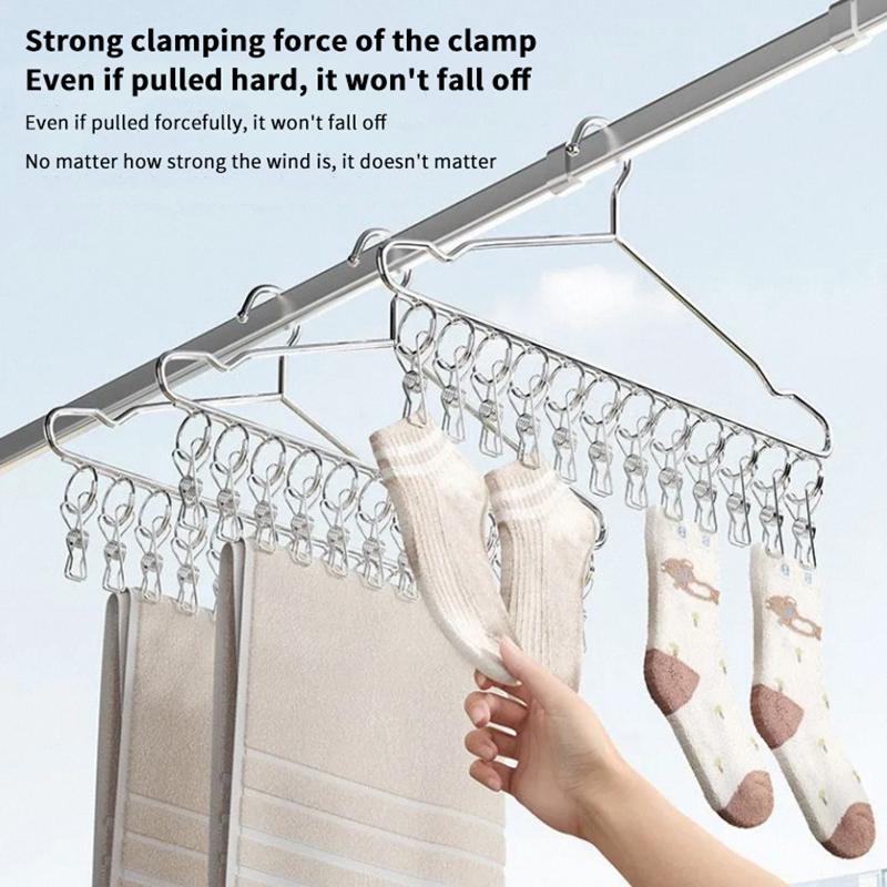 Stainless Steel Clothes Drying Hanger With 12 Clips For Drying Socks Underwear Small Clothes In Balcony Bathroom