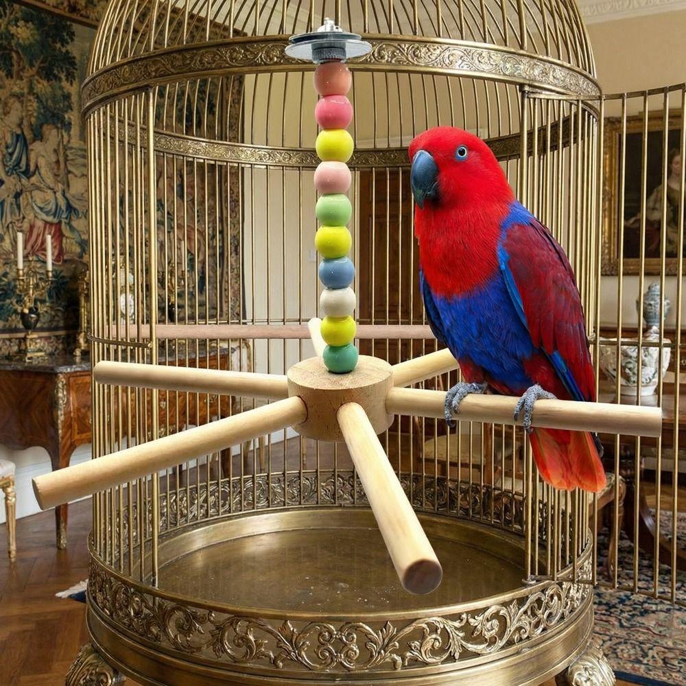Large Size Rotating Bird Perch Toy Wood Hanging Bird Stand for Parrots Lovebirds