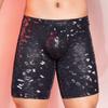 Men Faux Leather Underwear Mid-rise 3D U-convex Snake Leopard Print Shorts Panties Stretchy Skinny