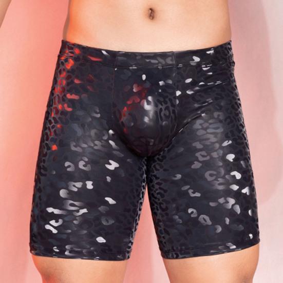 Herren Kunstleder Unterwäsche Mid-rise 3D U-konvexen Schlange Leopard Print Shorts Höschen Stretchy Skinny