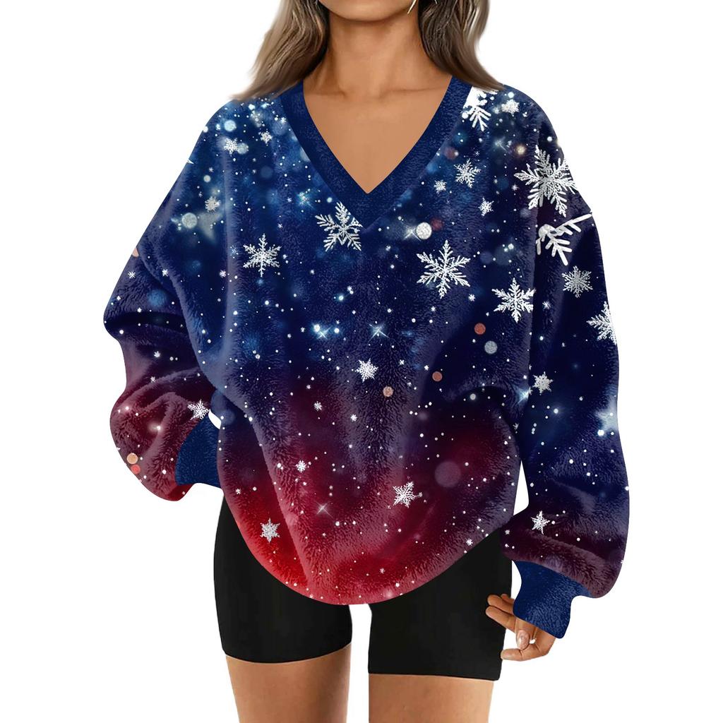Modă Femei Casual Mânecă Lungă Crăciun Imprimat Decolteu în V Top Hanorac