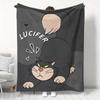 Lucifer Cartoon Cat Flannel Throw Blanket Cute Dark Cat Heart Pattern Soft Lightweight Home Blanket