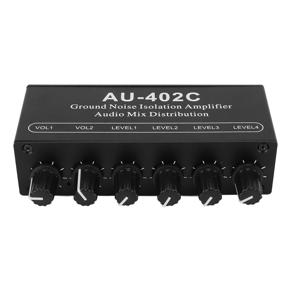 Stereo Dual Channel Audio Splitter 4 In 2 Out Mixer Ground Noise Isolation Amplifier with Cable
