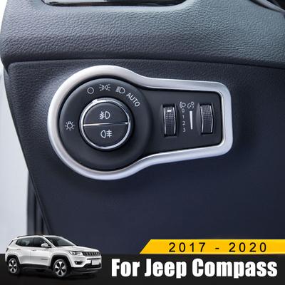 Bil Interiör Strålkastarlampa Strömbrytare Knapp Dekorationsskydd Trim Klistermärken För Jeep Compass 2017 2018 2019 2020 Tillbehör
