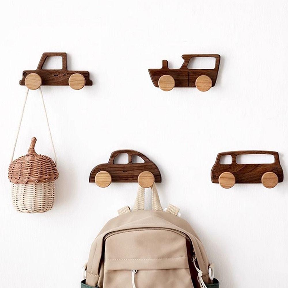 Wall Mounted Wood Car Shaped Hooks Decorative Coat Bag Hook Cartoon Car Wall Hooks  Entrance