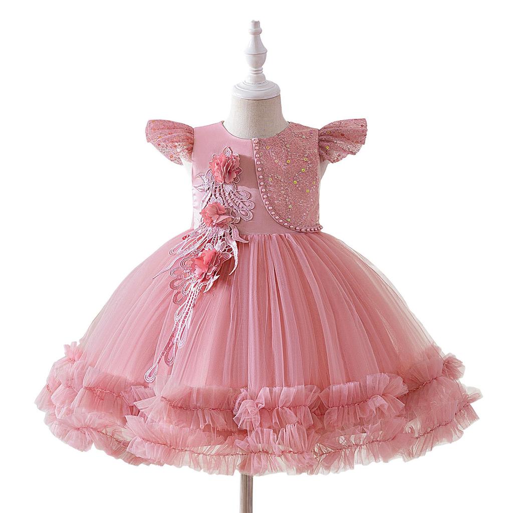 Sequined Princess Dress with Flutter Sleeves for Toddlers – Festive Puffy Tulle Skirt