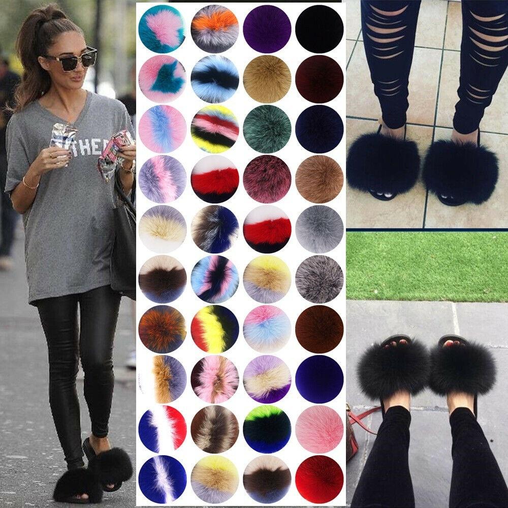 New Girls Fur Slippers Sandals Shoes Soft Luxury Women Lady Slides