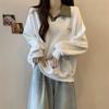 Top da donna a maniche lunghe, stile pigro, largo e sottile, per primavera e autunno, con revers, da indossare dentro o fuori