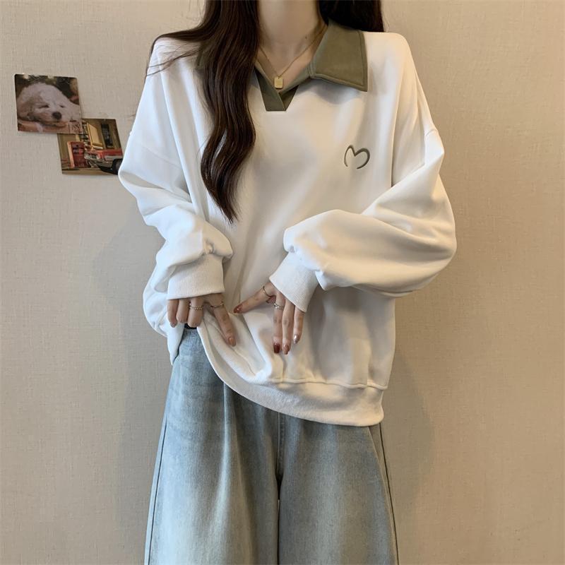 Top da donna a maniche lunghe, stile pigro, largo e sottile, per primavera e autunno, con revers, da indossare dentro o fuori