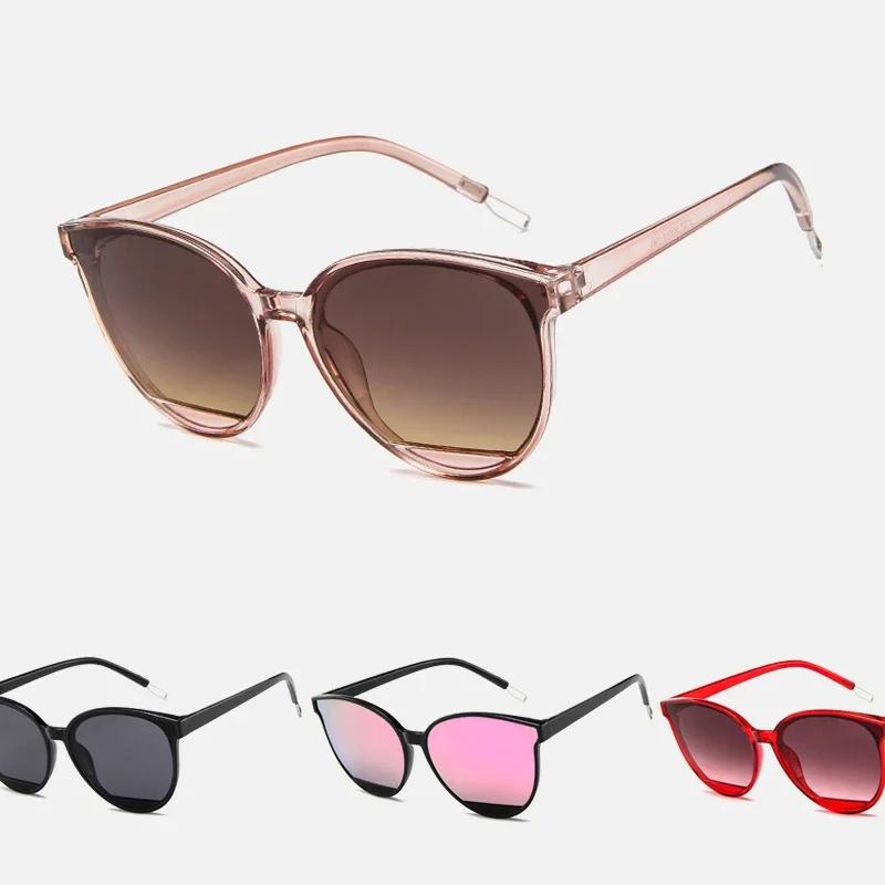Female Vintage Plastic Ocean Sun Glasses Rimmed Eyewear Classic Oval Red Ladies Fashion Round Frame Sunglasses Mirror