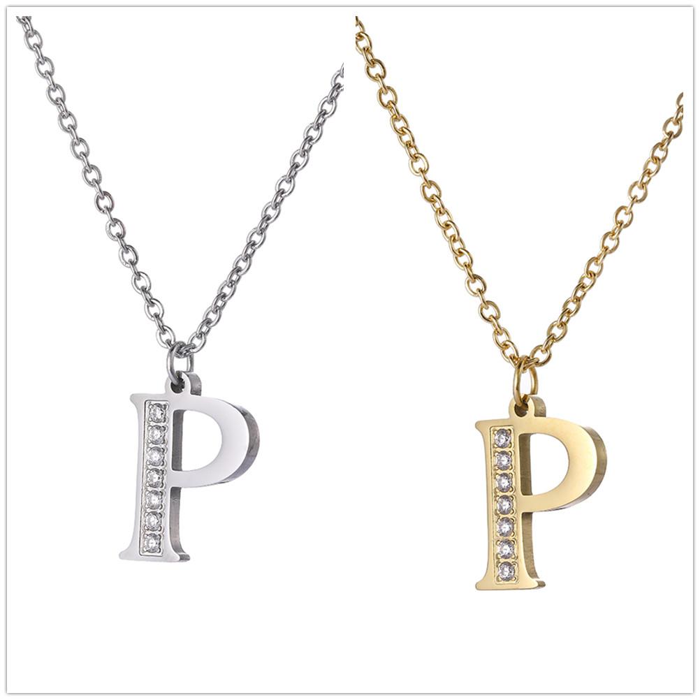 Women Clear Zircon 26 Letters Pendant Necklace Stainless Steel Gold A-Z Alphabet Choker Initial Necklaces Jewelry