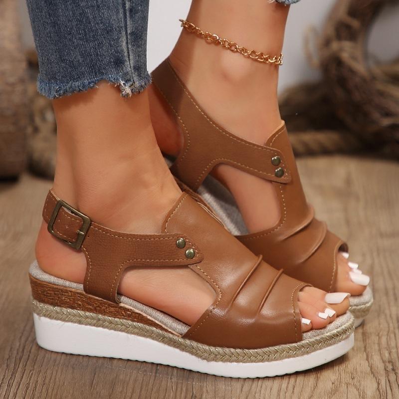 Summer cash large size sandals wedge heel hemp rope bottom fish mouth sandals hot sandals 36