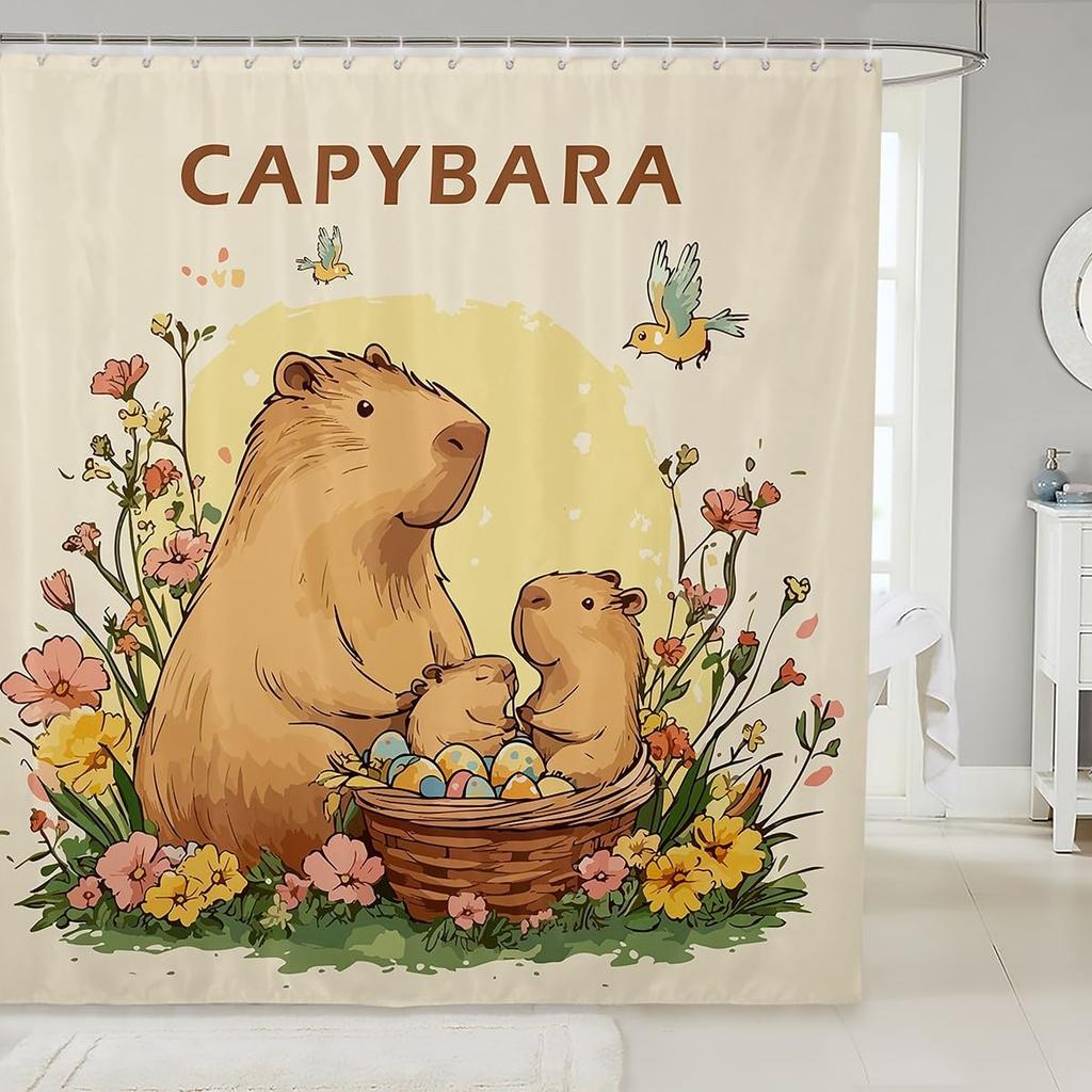 Funny Capybara Shower Curtain Waterproof Polyester Fabric Lovely Nature Wildlife Bath Curtain Japanese Style Bathroom Decor