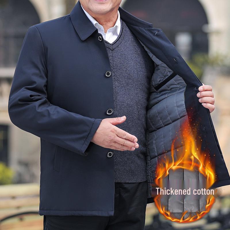 Men's Cotton-Padded Jacket for Dad: Spring & Autumn Button-Up for Middle-Aged & Elderly