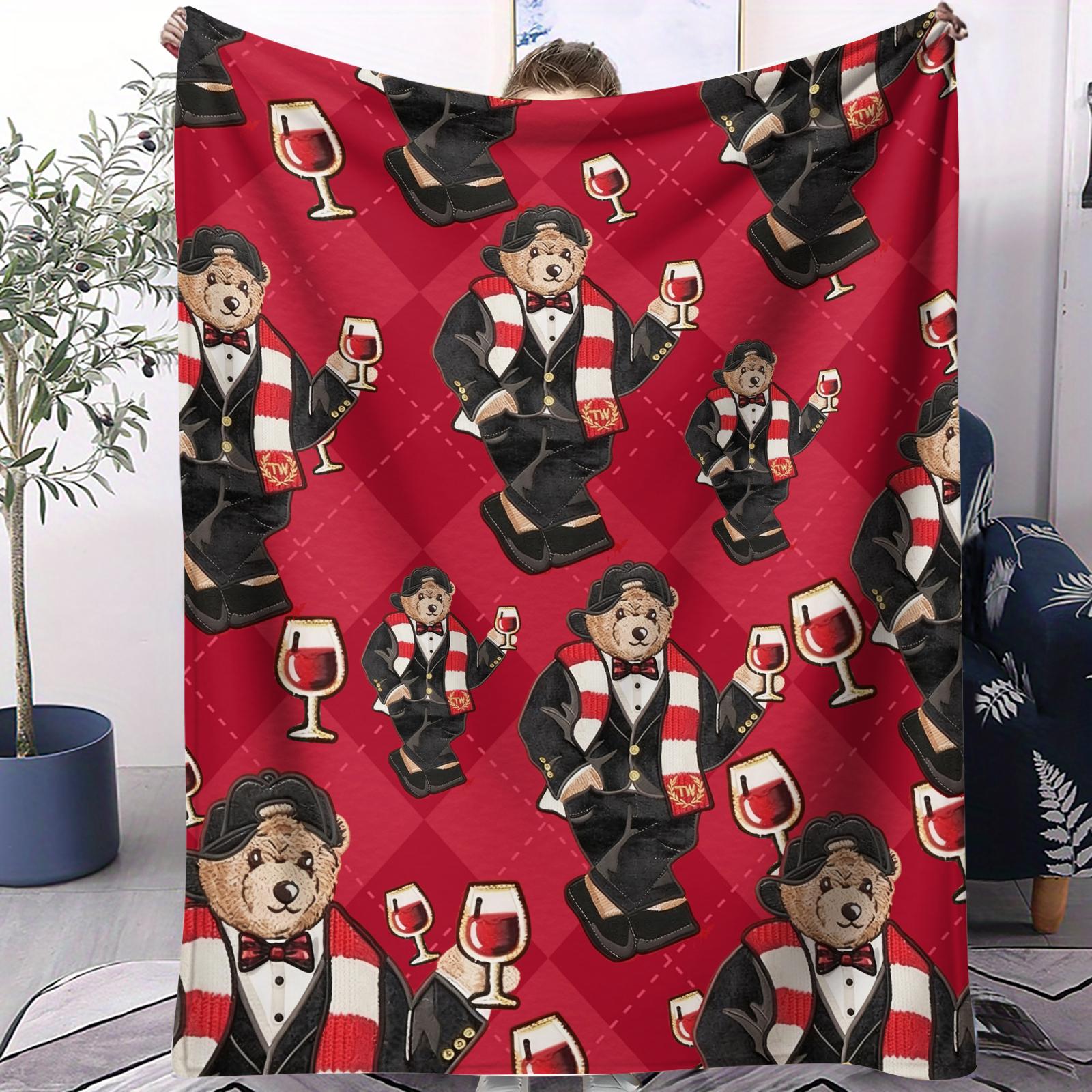 

Casual wear with cute bear pattern Printed Blanket for Sofa Bed Travel Camping Living Conditioning Blanket for All Seasons Gifts 70x100cm