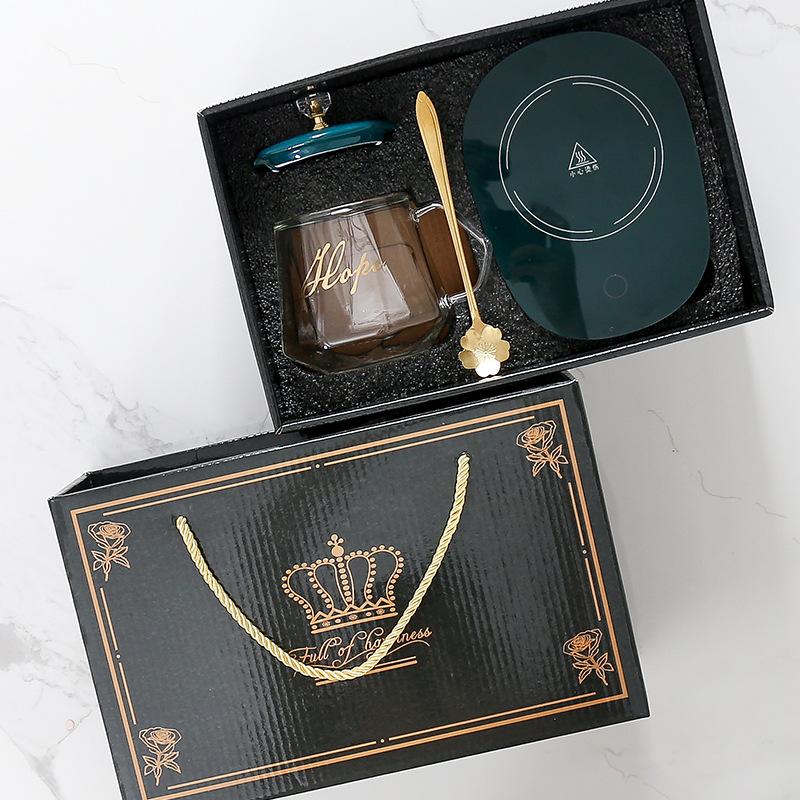 Taza de vidrio simple de vidrio con tapa cuchara oficina hombres y mujeres pareja taza de agua taza de café