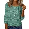 Women's Round Neck Pull Stripe Decorative Button Top Casual Solid Color 3/4 Sleeve T Shirt