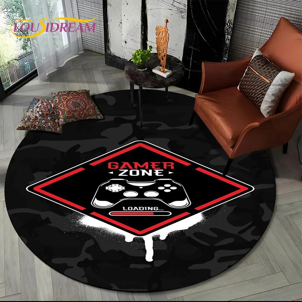 Cartoon Gamer Game Controller Round Area Rug,Circle Carpet Rug for Living Room Children's Bedroom Sofa Decor,Non slip Floor Mat