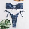 European and American Fishbone Cup Denim Bikini: Sexy Backless Split Outerwear & Fun Bandage Swimsuit for Women