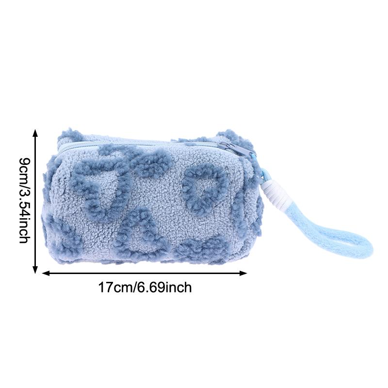 Plush Makeup Bags With Handle Soft Travel Cosmetic Storage Bag Portable Love Print Organizer Pencil Case Cute Clutch Pouch