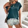 Loose Round Neck Short Sleeved Jacquard T-shirt Women Casual Checkered Loose Blouse Solid Color Female Fashion Elegant Office Simple Shirts Sweet Tops