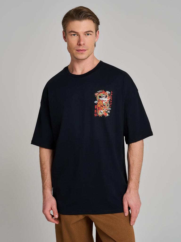 Tiger and Dragon Printed Short Sleeves Men Oversized Y2k Short Sleeve Fashion Casual Streetwear Harajuku Female Male Clothing