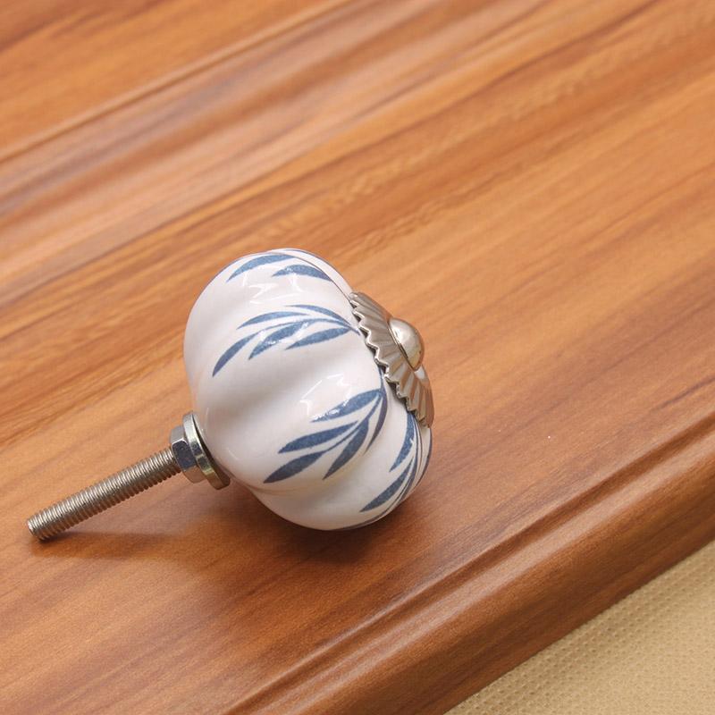 KAK 40mm Hand-painted Ceramic Drawer Knobs Porcelain Pumpkin Cabinet Knobs Cupboard Handles with Base for Kids Furniture Handle