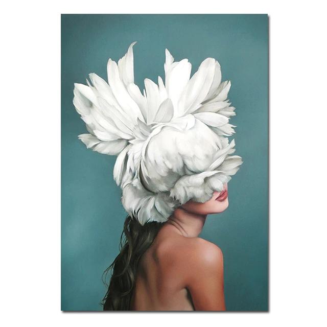 

Скандинавська жіноча голова з квітами, картини на полотні, настінні плакати, портрет леді, декор домашньої спальні, безкаркасна мода 30x40cm No Framed